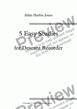 page one of 5 Easy Studies for Descant Recorder