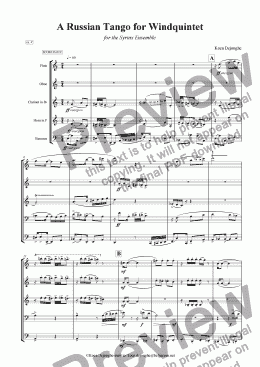 page one of "A Russian Tango For Wind Quintet"