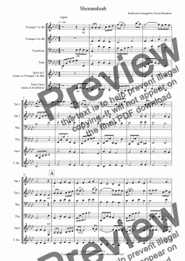 page one of Shenandoah for Brass Quartet