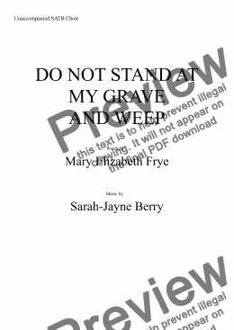 page one of Do Not Stand at My Grave And Weep (SATB CHOIR)