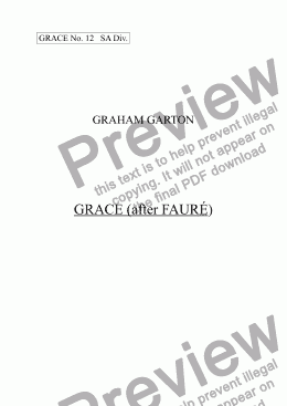 page one of GRACE - No.12 of 252 GARTON GRACES Mainly for  Female Voices but sometimes Mixed. 'GRACE (after FAURÉ)' for SA a cappella