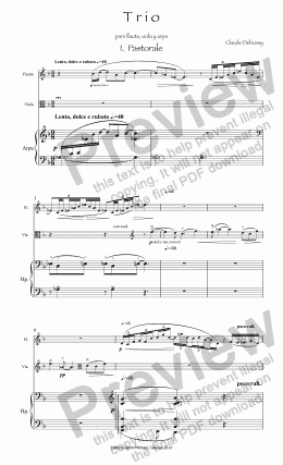 page one of Debussy Trio  flute, viola & harp