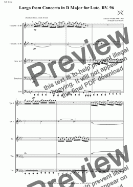 page one of Largo (from Concerto in D Major for Lute, RV. 96) for Brass Quintet (Pro-version)