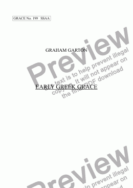 page one of GRACE - No.199 of 252 GARTON GRACES Mainly for  Female Voices but sometimes Mixed. ' EARLY GREEK GRACE' for SSAA a cappella