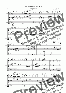page one of Drei Menuette mit Trio W.A.Mozart (Floetentrio)