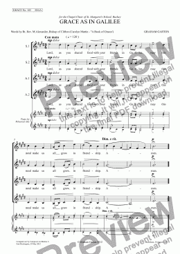 page one of GRACE - No.105 of 252 GARTON GRACES Mainly for  Female Voices but sometimes Mixed. GRACE AS IN GALILEE' for SSAA a cappella