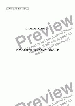 page one of GRACE - No.194 of 252 GARTON GRACES Mainly for  Female Voices but sometimes Mixed. 'JOSEPH ADDISON’S GRACE' for SSAA a cappella