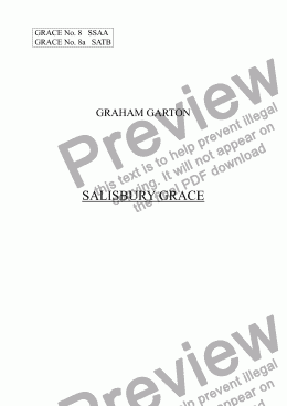 page one of GRACE - No.8 of 252 GARTON GRACES Mainly for  Female Voices but sometimes Mixed. 'SALISBURY GRACE' Bunch of Bishops: Light-hearted Grace for SSAA a cappella