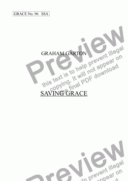 page one of GRACE - No.96 of 252 GARTON GRACES Mainly for  Female Voices but sometimes Mixed. 'SAVING GRACE' Light-hearted Grace for SSA a cappella