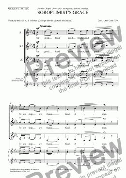page one of GRACE - No.104 of 252 GARTON GRACES Mainly for  Female Voices but sometimes Mixed. 'SOROPTIMIST’S GRACE' For SSA a cappella