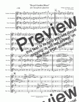 page one of Dixieland - Royal Garden Blues (Saxophone Quartet SATB or AATB)