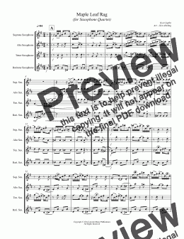 page one of Joplin - Maple Leaf Rag (Saxophone Quartet SATB)