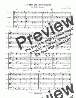 page one of March - The Stars and Stripes Forever (String Quartet)