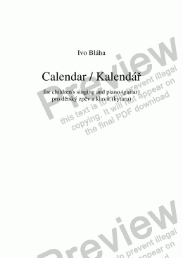 page one of CALENDAR for children’s singing with piano/guitar (English words)