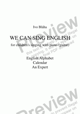 page one of WE CAN SING ENGLISH for children’s singing and piano (guitar)  