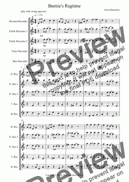 page one of Burnie’s Ragtime for Recorder Quintet