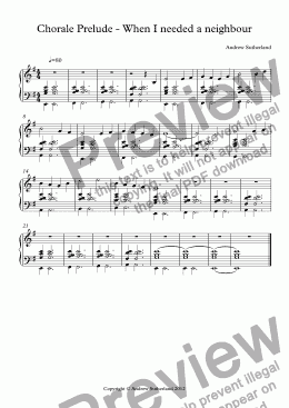 page one of Chorale Prelude - When I needed a neighbour