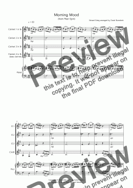 page one of Morning Mood (from Peer Gynt) for Clarinet Quartet