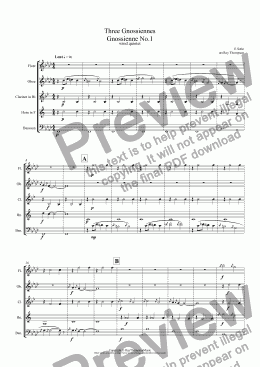 page one of Satie: Three Gnossiennes (Nos.1,2 & 3) (wind quintet)