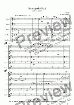 page one of Satie: Gymnopédie No.1 (flute quintet: 3 fls.,alto fl. and bass fl.)