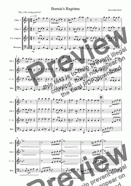page one of Burnie’s Ragtime for Double Reed Quartet