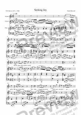 page one of Seeking Joy,   for soprano, clarinet and piano