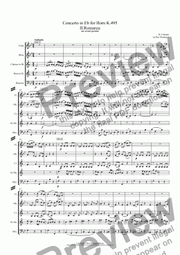 page one of Mozart: Concerto No.4 in Eb for Horn K.495 Mvt. II. Romanza (arr.wind quintet)