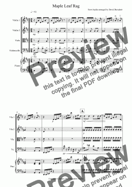 page one of Maple Leaf Rag for String Quartet