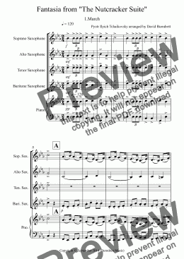 page one of March (Fantasia from the Nutcracker) for Saxophone Quartet