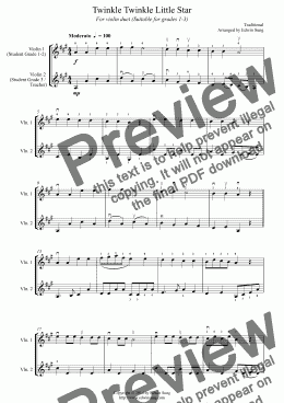 page one of Twinkle Twinkle Little Star (for violin duet, suitable for grades 1-3) (14BVNDU20)