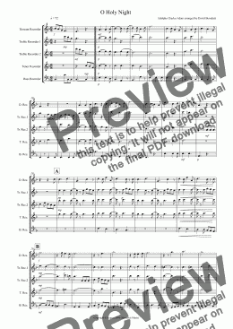 page one of O Holy Night for Recorder Quintet
