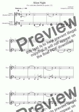 page one of Silent Night (for violin duet, suitable for grades 1-5)