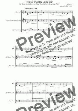 page one of Twinkle Twinkle Little Star (for horn-euphonium(trombone) duet, suitable for grades 1-3)