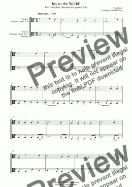 page one of Joy to the World (for viola duet, suitable for grades 1-5)