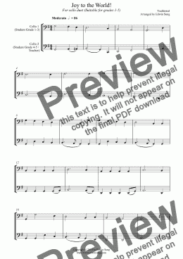 page one of Joy to the World (for cello duet, suitable for grades 1-5)