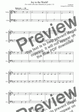 page one of Joy to the World (for violin-cello duet, suitable for grades 1-3)