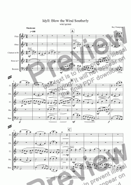 page one of Blow the Wind Southerly: Idyll: wind quintet