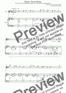 page one of Home, Sweet Home (for viola and piano, suitable for grades 2-4)