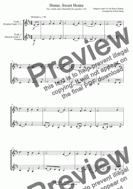 page one of Home, Sweet Home (for violin duet, suitable for grades 2-4)