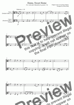 page one of Home, Sweet Home (for viola duet, suitable for grades 2-4)