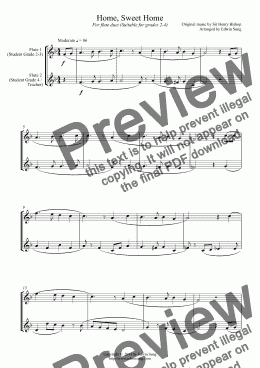 page one of Home, Sweet Home (for flute duet, suitable for grades 2-4)