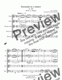 page one of Serenade in c-minor K. 388 Mvmt. 4, Allegro