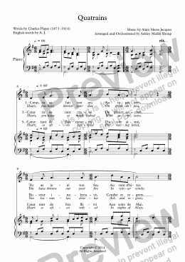page one of Quatrains (A. Jacques / Charles Péguy) - piano & bilingual