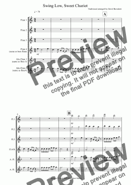 page one of Swing Low, Sweet Chariot for Flute Quartet