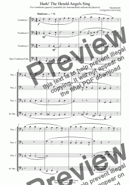 page one of Hark! The Herald Angels Sing (for trombone quartet, suitable for intermediate-advanced players)