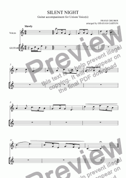 page one of INSTRUMENTAL - CLASSICAL GUITAR - Simple accompaniment to the Carol ’SILENT NIGHT’
