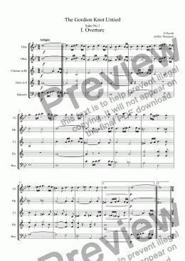 page one of Purcell: The Gordion Knot Untied (Suite No.1): (Overture, Air I, Rondeau-Minuet, Air II & Jig) arr. wind quintet