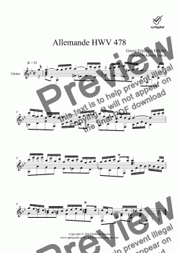 page one of Allemande HWV 478 for solo guitar
