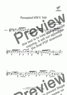 page one of Passepied HWV 560 for solo guitar