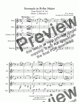 page one of Serenade in B-flat Major "Gran Partita" K. 361 Mvmt. 2, Menuetto 1